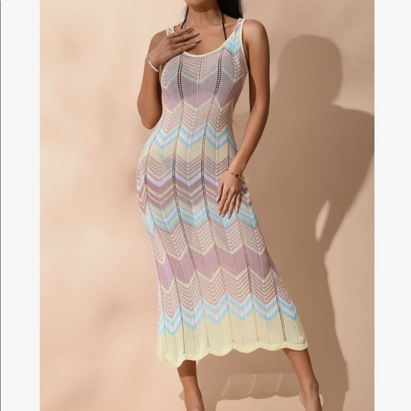 Boho Gypsy Knit Chevron Cover Up Dress - Picture 5 of 13